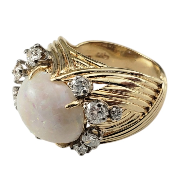 14 Karat Yellow Gold Opal and Diamond Ring Size 5.5 #20515 - Picture 3 of 8